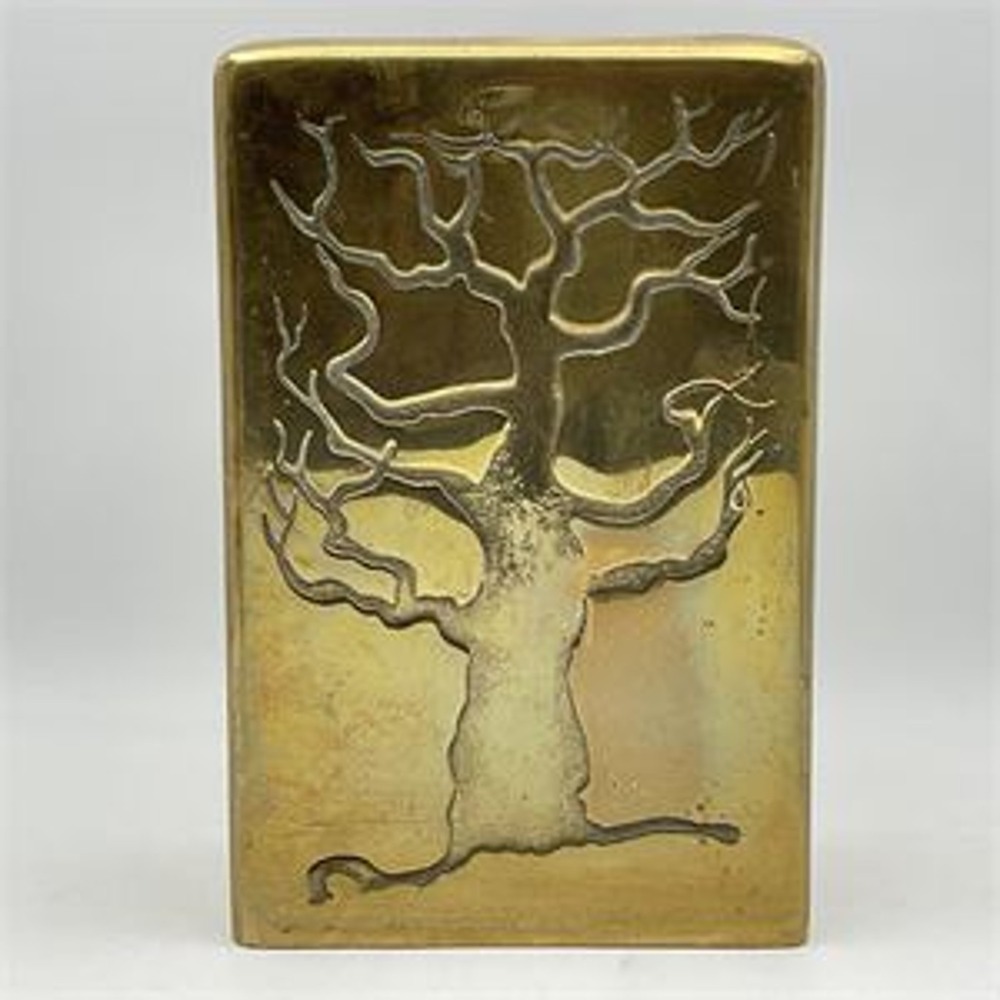 Vintage Sarreid Ltd Brass Tree of Life Vase Sand Cast Made in Italy Brutalist